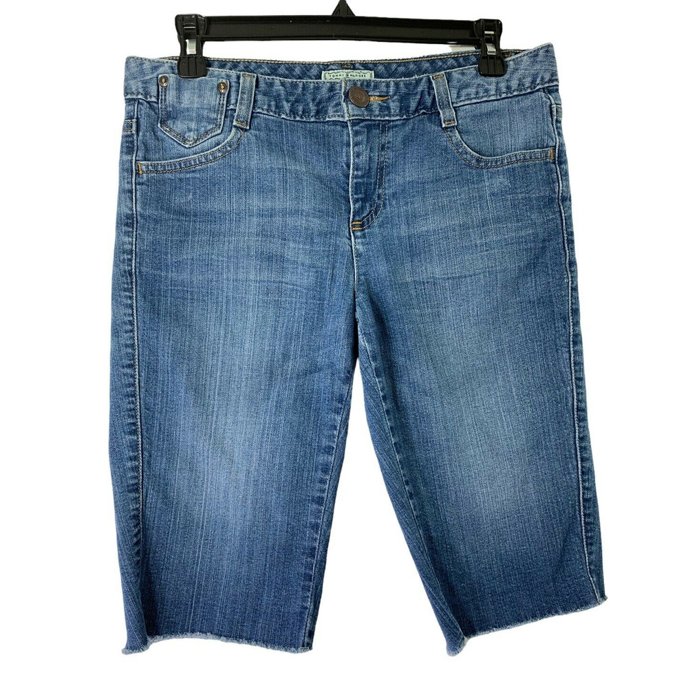 Tommy Hilfiger Jean Shorts Woman Size 6 Bermuda Cut Offs Denim Raw Hem Roll‎ Up